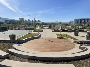 View of amphitheater and basketball court